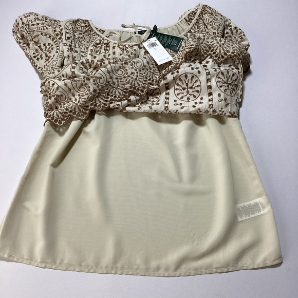 Ralph Lauren Women's Eyelet Cream and Brown Embroidered Blouse - Picture 6 of 16